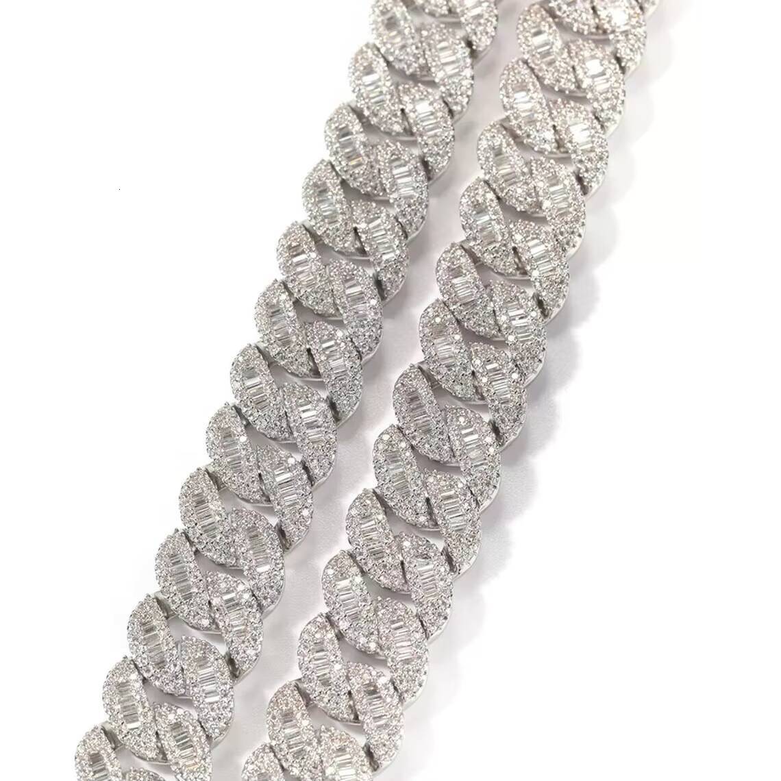 Hip Hop Jewelry 925 Sterling Silver 16mm baguette Moissanite Iced Out Miami Cuban Link Necklace