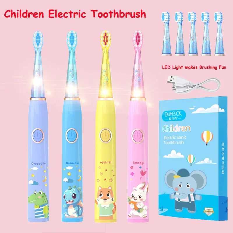 Kids Cartoon Colorful LED Light Sonic Children Electric Toothbrush IPX7 Waterproof 2 mins Smart Timer Rechargeable Toothbrush C251121