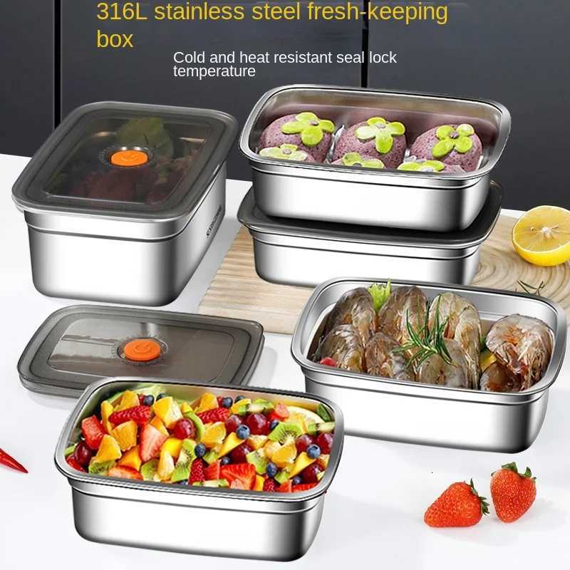 316 Stainless Steel Crisper Lunch Box Sealed Leak-proof Bento Box Refrigerator Freezer Storage Box Camping Lunch BoxM251121