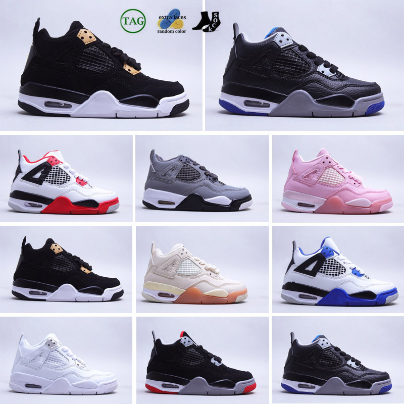 Basketball kids Shoes 4 4s OG High Pine Green Black Royal Bred Toe NC Obsidian UNC game basketball Boys Girls Sneakers trainers