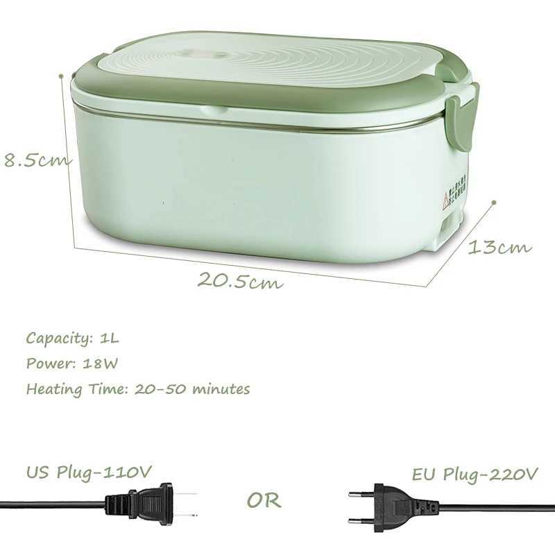 304 Stainless Steel 220V 110V Electric Lunch Box Thermostatic Heated Food Warmer Heater Bento Box Leak Proof Portable SetM251121