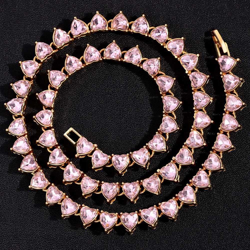 Fashion Bling Heart Crystal Tennis Chain Necklace for Women Iced Out Gold Silver Color Girlfriend Valentines Wedding JewelryXJ251121