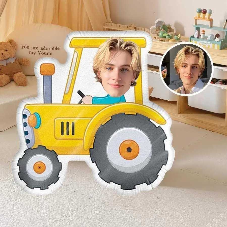 Tractor shaped 1 custom 3D facial personzed photo cushion bright colors plush fabric unique gift ideas for home C251121