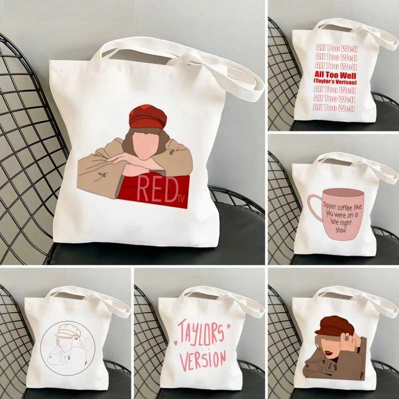 Taylors Version in RED Shopping Bag Female Large Capacity Handbags Graphic Shoulder Bags Students Girls Printed Casual TotesT251121