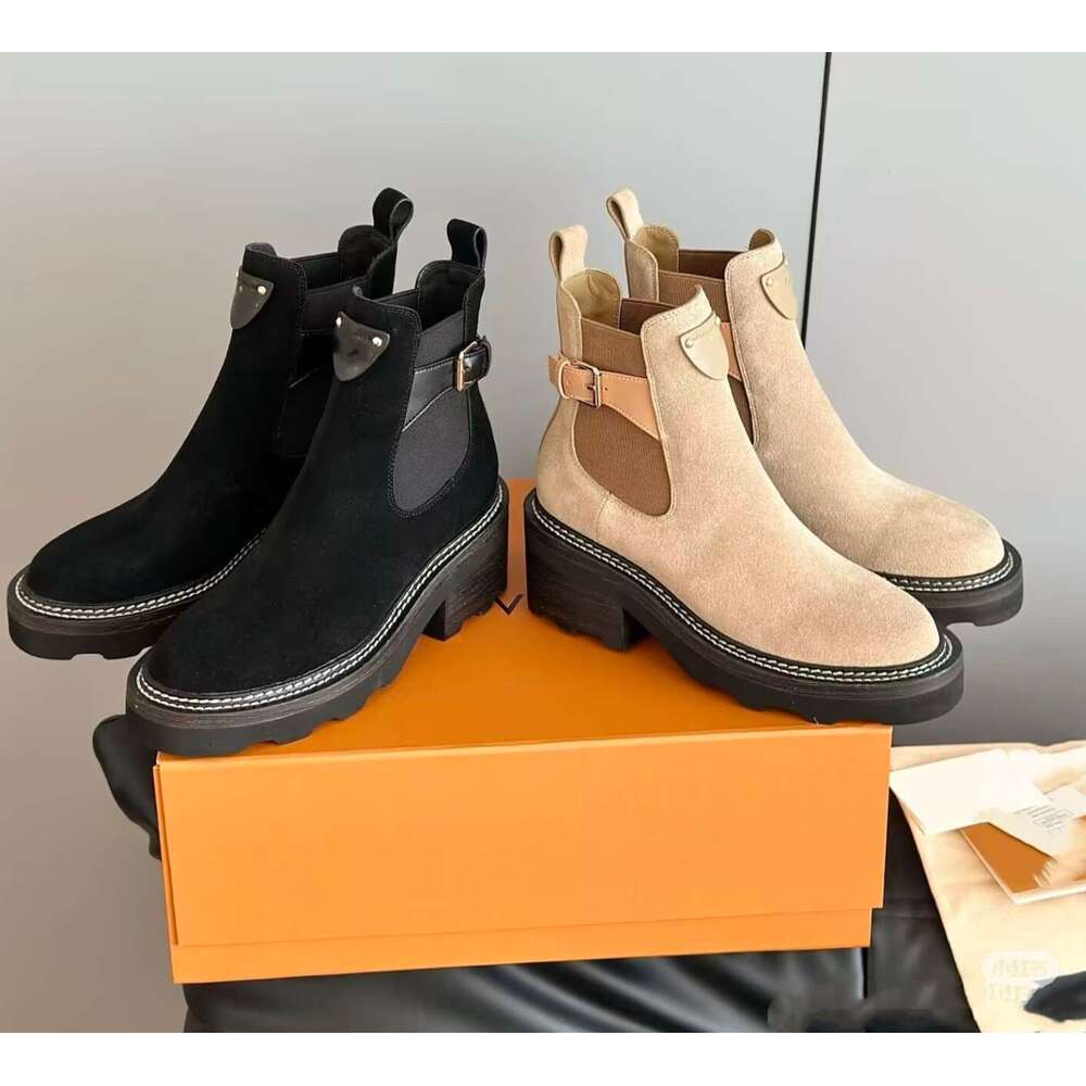 Designer Luxury womens Beaubourg Autumn winter Ankle Boots Women's Martin Black Brown Calf Suede Leather Booties Lady Comfort Knight Chelsea booties dress shoes