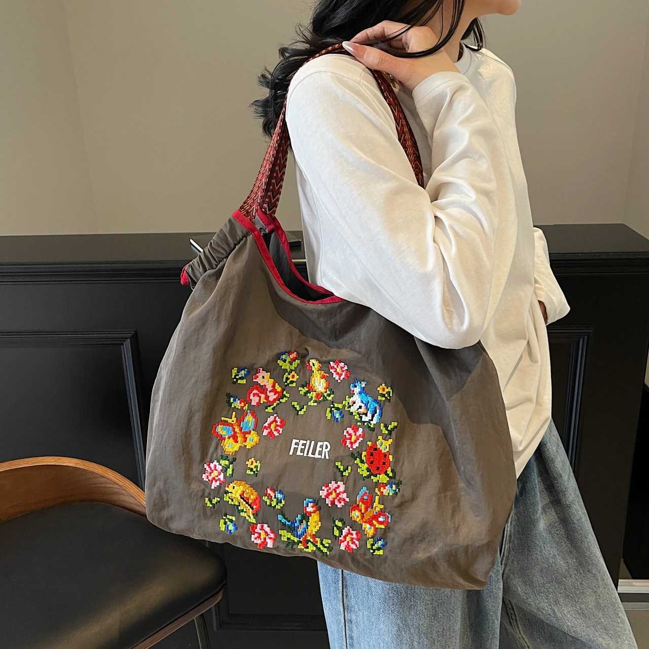 Sweet Floral Cloth Shoulder Bags Women Large Capacity Waterproof Oxford Casual Totes Lazy Style Leisure Flower Handbags For GirlT251121