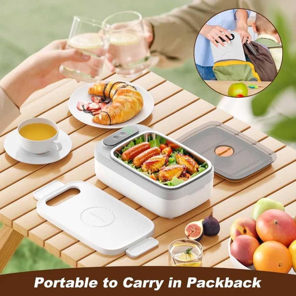 Cordless Electric Lunch Box 14000mAh Rechargeable Auto Heated Food Warmer for Adults Car Office TravelM251121