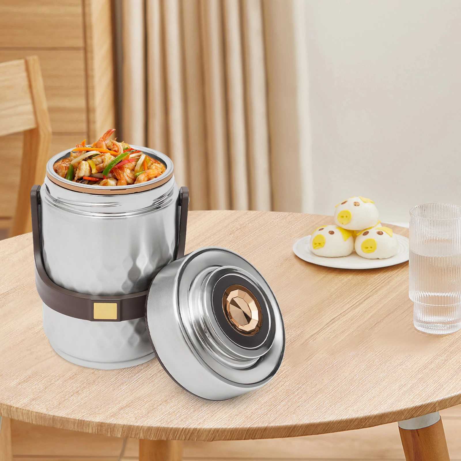 304 Stainless Steel 3-Tier Lunch Box 2L Thermal Food Container Vacuum Insulation Leak-Proof Bento Box Portable Prep ContainerM251121