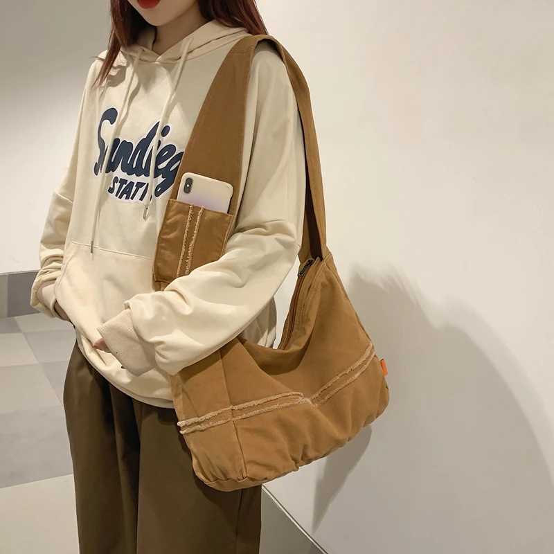 HOCODO Fashion Ladies Messenger Bag Large Capacity Shopping Bag Unisex Canvas Student Shoulder Bag Solid Color Handbag WomenT251121