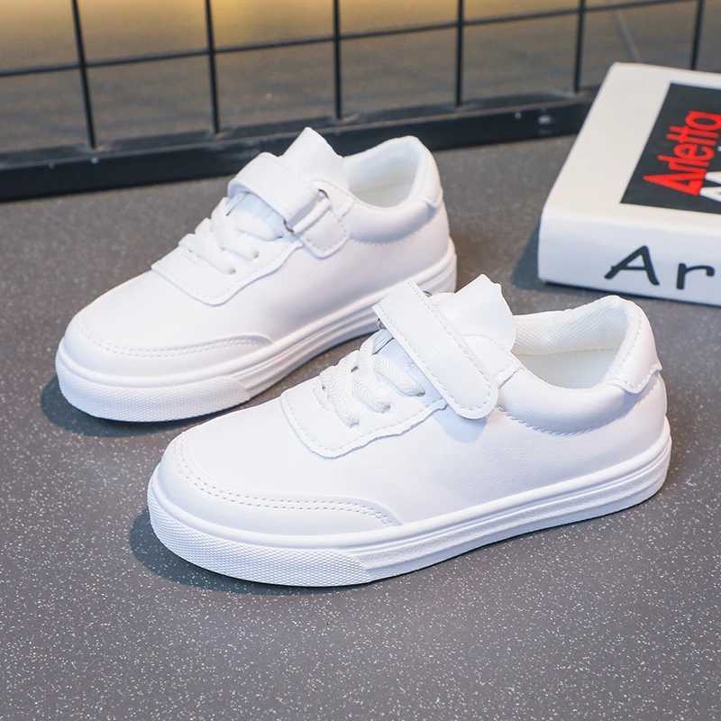 Children Casual Shoes White Pu Leather Plain Design School Kids Sneakers Unisex All-match 26-36 Four Seasons Boys Girls ShoesW251121