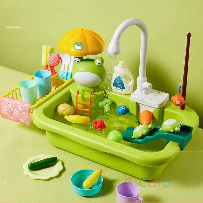 Kids Kitchen Sink Toys Electric Dishwasher Playing Toy With Running Water Pretend Play Food Fishing Toy Role Playing Girls Gift X251121