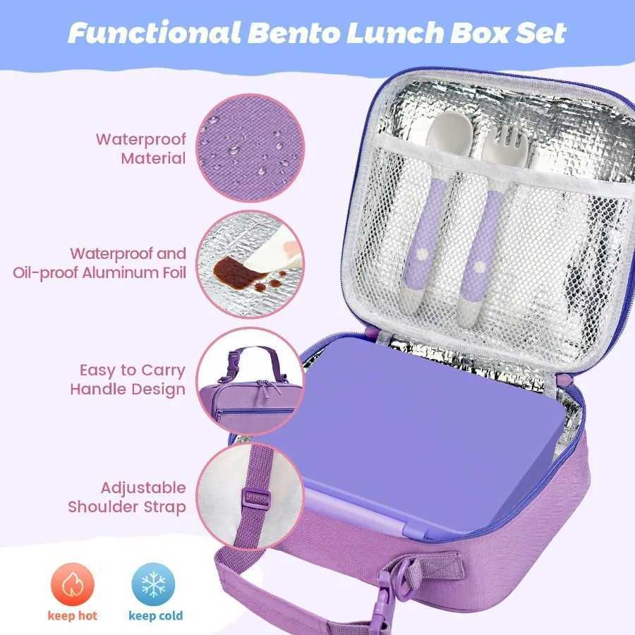 Kids Bento Lunch Box with Thermos Leakproof Toddler Bento Box with 9 OZ Insulated Food Jar Lunch Bag Utensils 3 or 4 CompartM251121