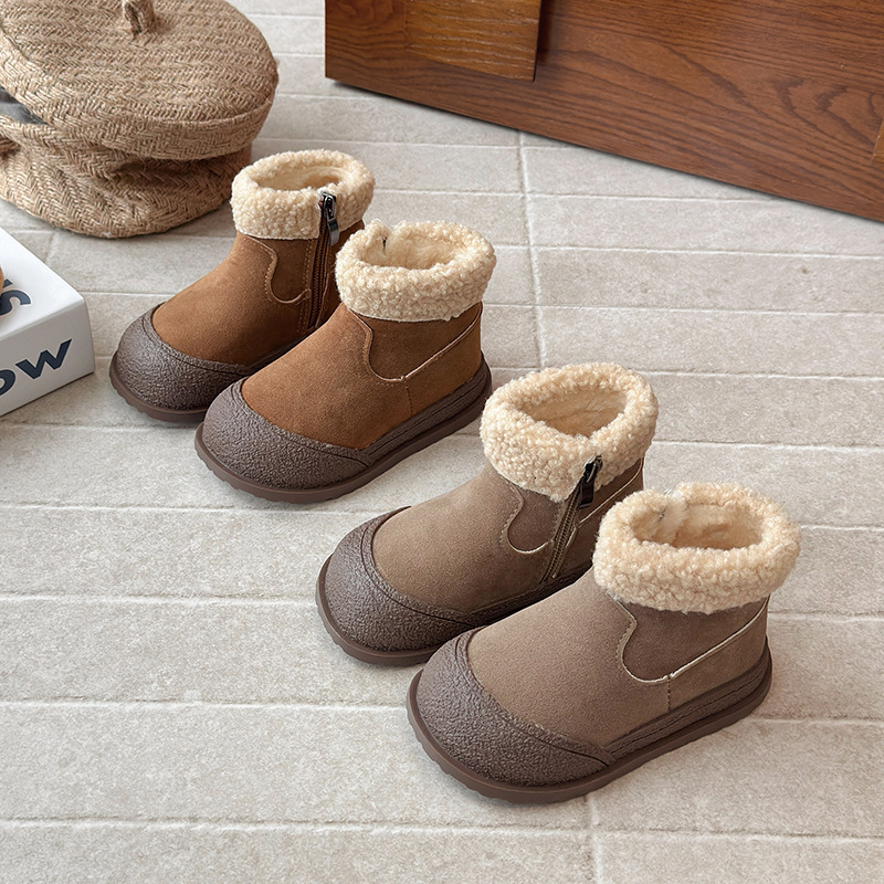 Winter glowing shoes, new Korean style wool lined short boots, fashionable and trendy shoes, warm cotton boots, casual children's shoes