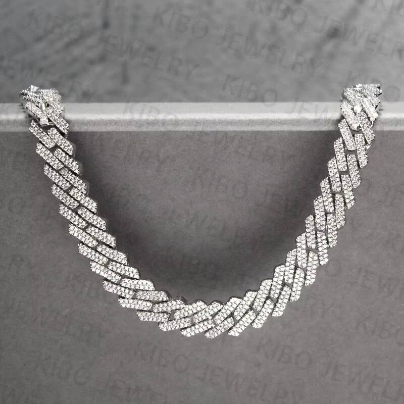 Hip Hop Iced Out Men Women VVS Moissanite Chain 8mm Two Rows 925 Silver Moissanite Cuban Link Chain