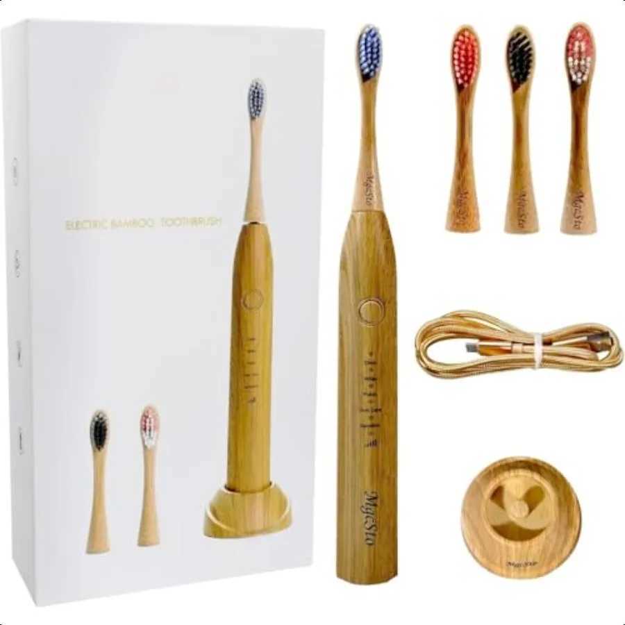 Electric Bamboo Toothbrush Sonic Toothbrush 4 Replaceable Bamboo Brush Heads EcoFriendly IPX7 Waterproof Electric Toothbrush On C251121