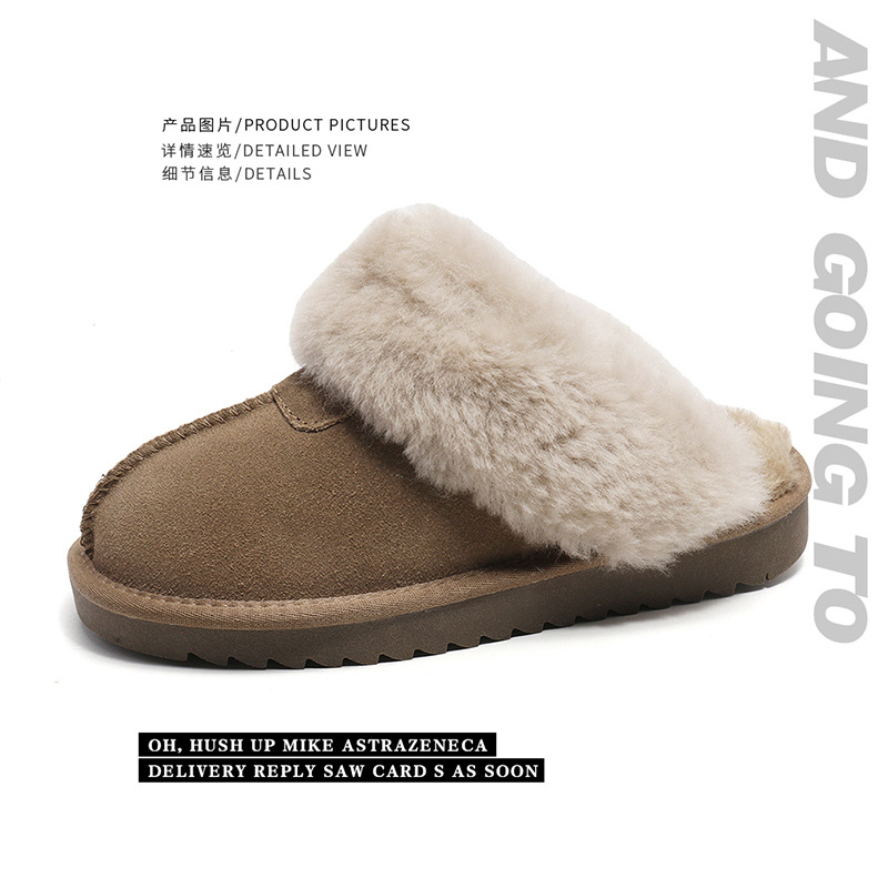 EBV designer shoes hot free shipping High quality fur on Leather Thick soled flat bottomed new snow boots warm and non slip home cotton slippers for w