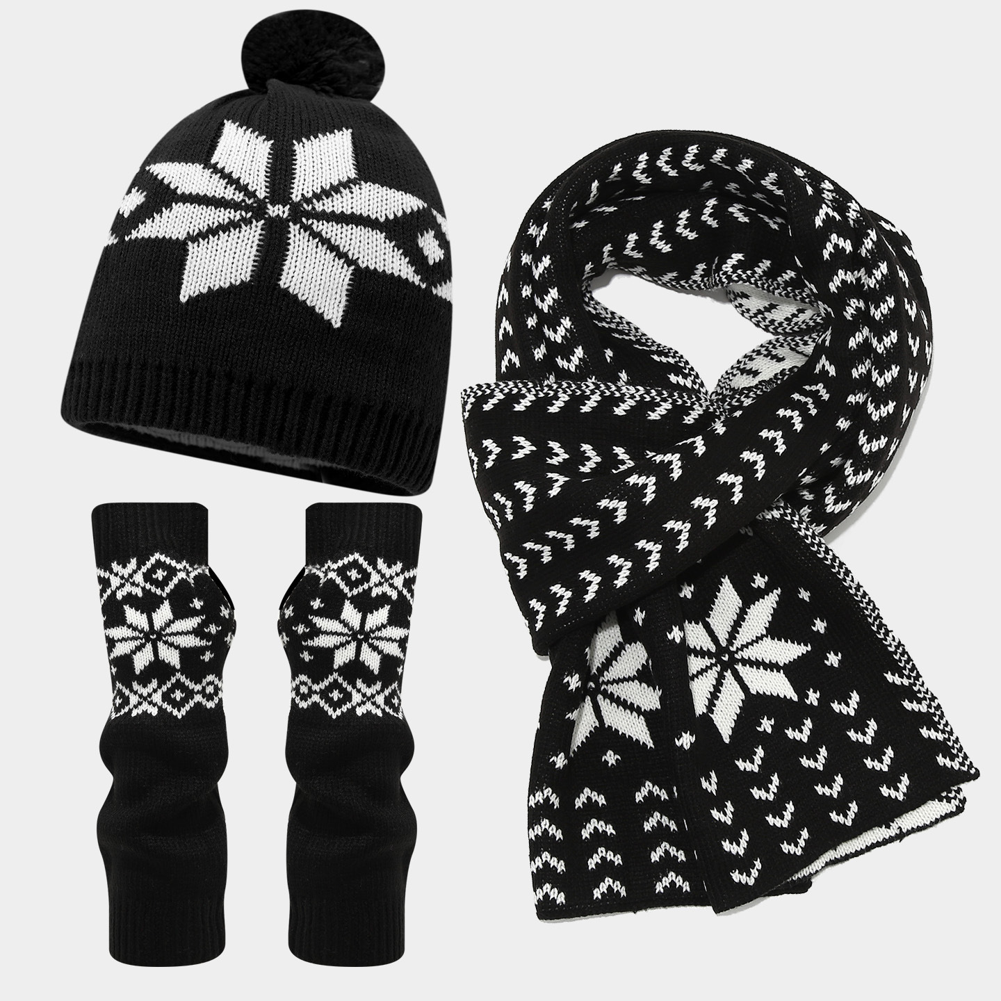 Warm hat and scarf set Three-Piece Set for Women and Men Winter Christmas Snowflake Pattern Knitted Hat Scarf Gloves Cold-Proof Trendy free shipping