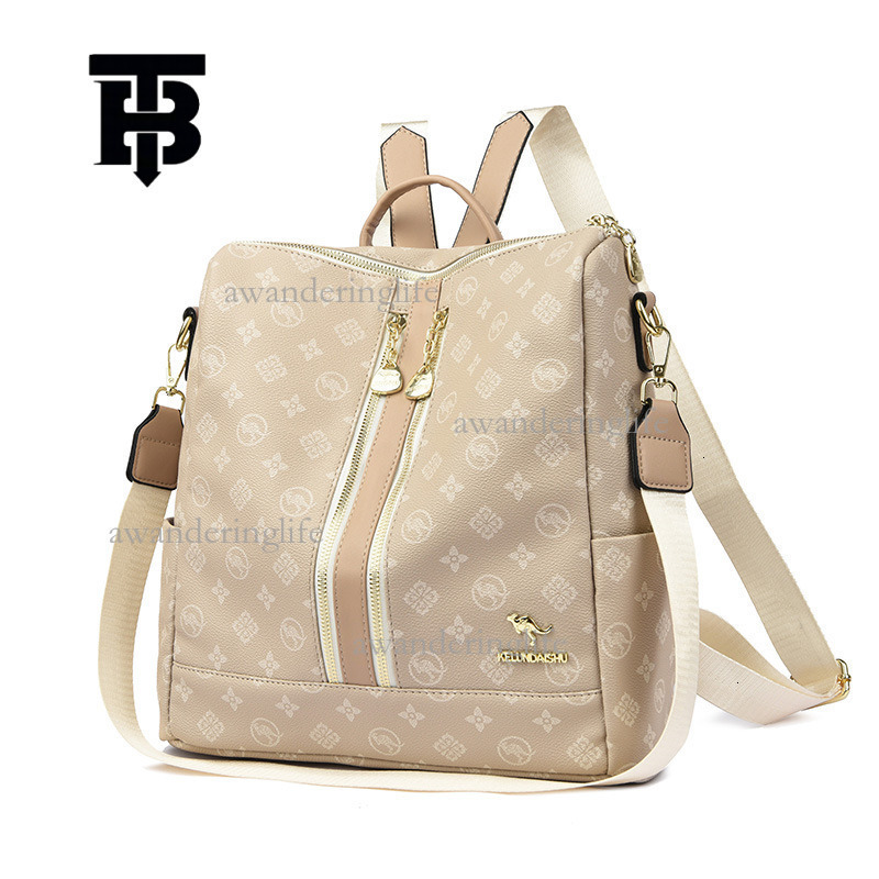 TB BHULAMTE Designer Luxury Women's Backpack Trendy Advanced Old Flower Double Zipper Splicing Shoulder Bag Large Capacity Travel Bag Student Lei