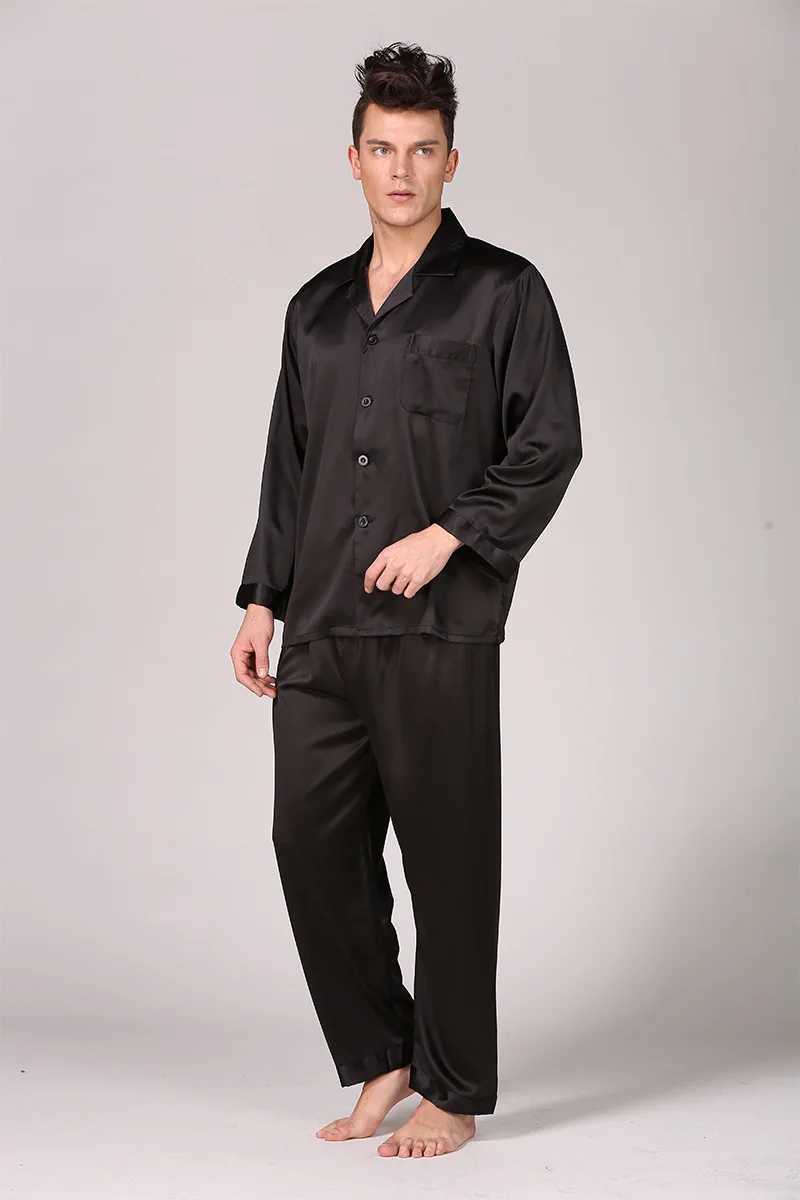 2022 Red Black Blue Male Pajama Set Satin Silk Mens Casual Nightwear Sleepwear Nightgown Robe PeignoirW251121