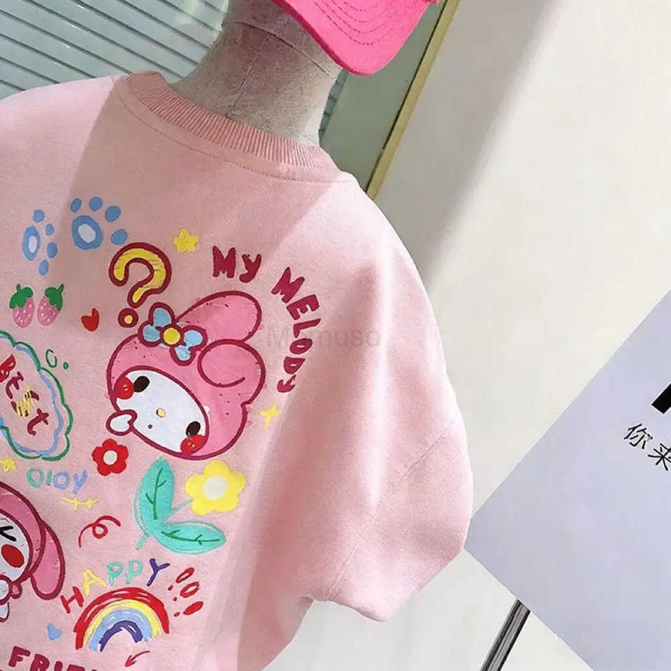 Sanrio My Melody Childrens Cartoon Velvet Thickened Round Neck Sweatshirt Girls Sweet Printed Pink Autumn and Winter Tops H251121