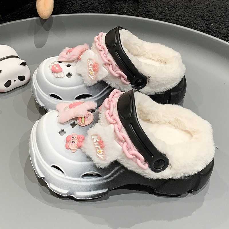 2024 Winter New Children Plush Shoes for Girls Fashion Korean Style Soft Anti-slippery Keep Warm Round Head Versatile SlippersW251121