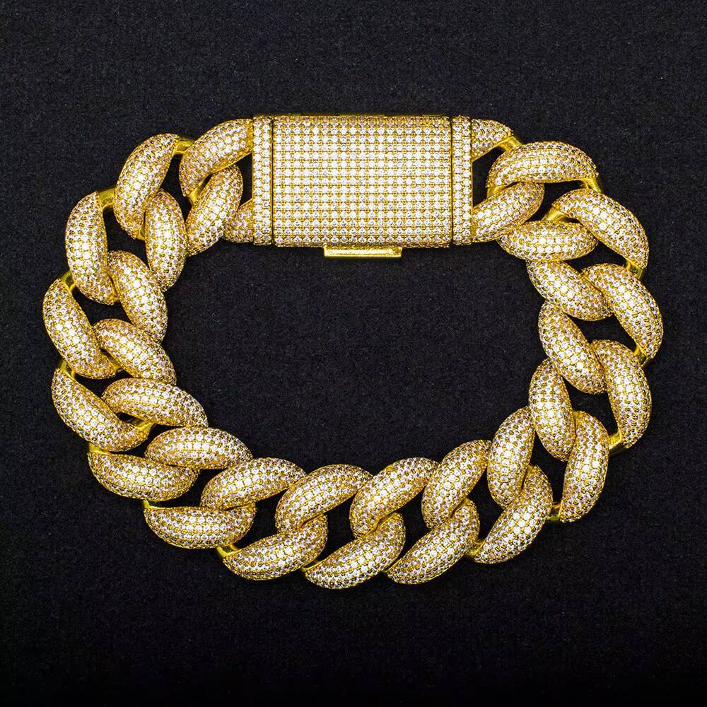 Custom Mens Bracelet 925 Silver Dense Diamond Cuban Chain 5A Micropaved Moissanite