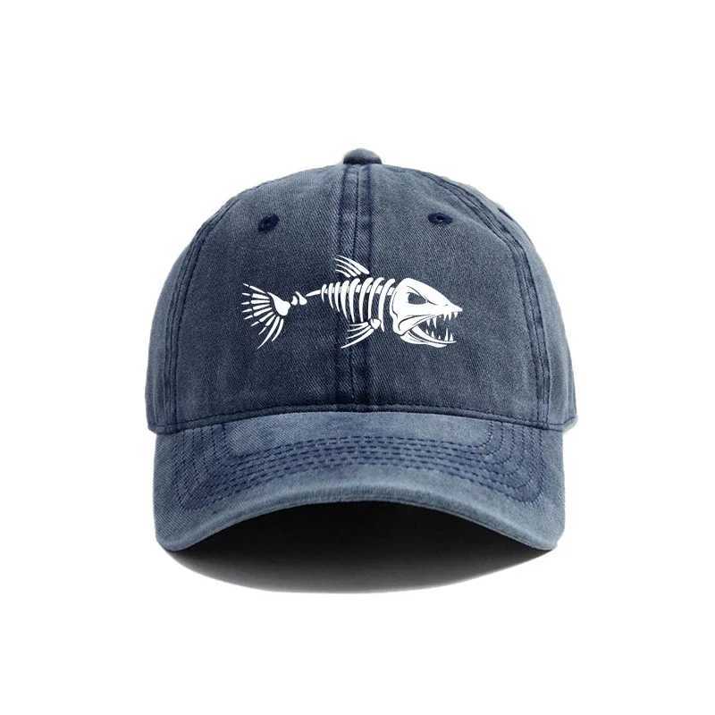 Fishbone Baseball Cap Summer Distressed Dad Hats Men Outdoor Fishing Skeleton Fish Bone Caps MZ-496 X250704