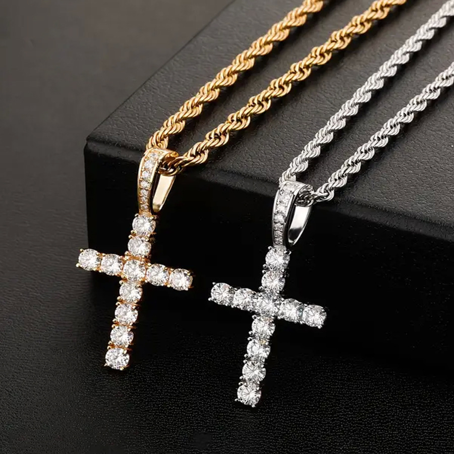 Fashion luxury designer zircon cross men's simple jewelry casual hip hop shiny necklace pendant men creative necklace