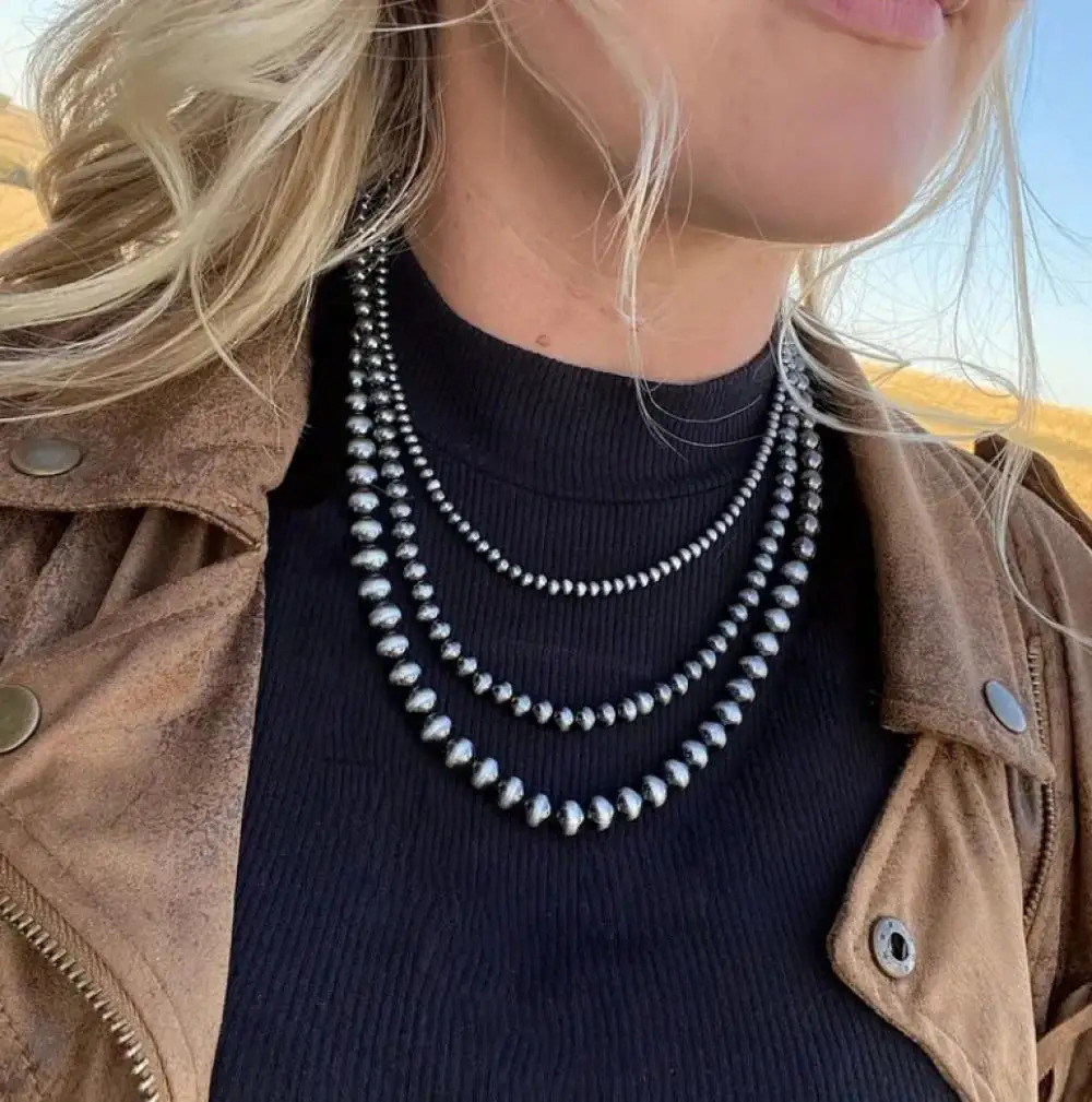 Vintage brushed bead necklace suitable for women Navajo pearl matching jewelry Bijoux Acier stainless steel 250421