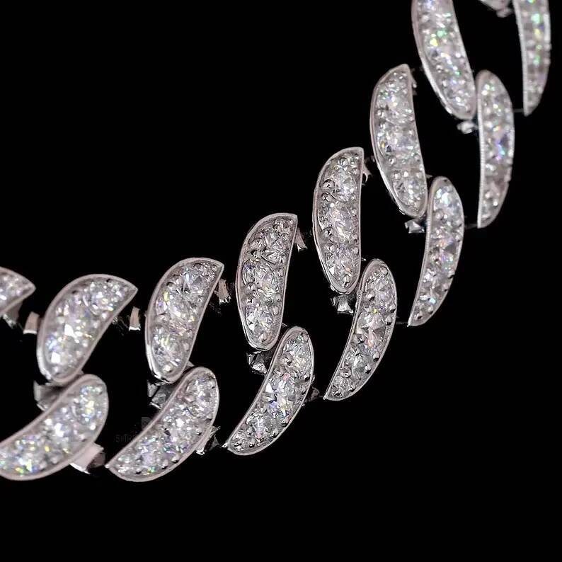 12mm White Gold Color Silver 925 Cuban Link Chain Moissanite D Color VVS1 Diamond Hip Hop Jewelry Rapper Mossanite Cuban Chain