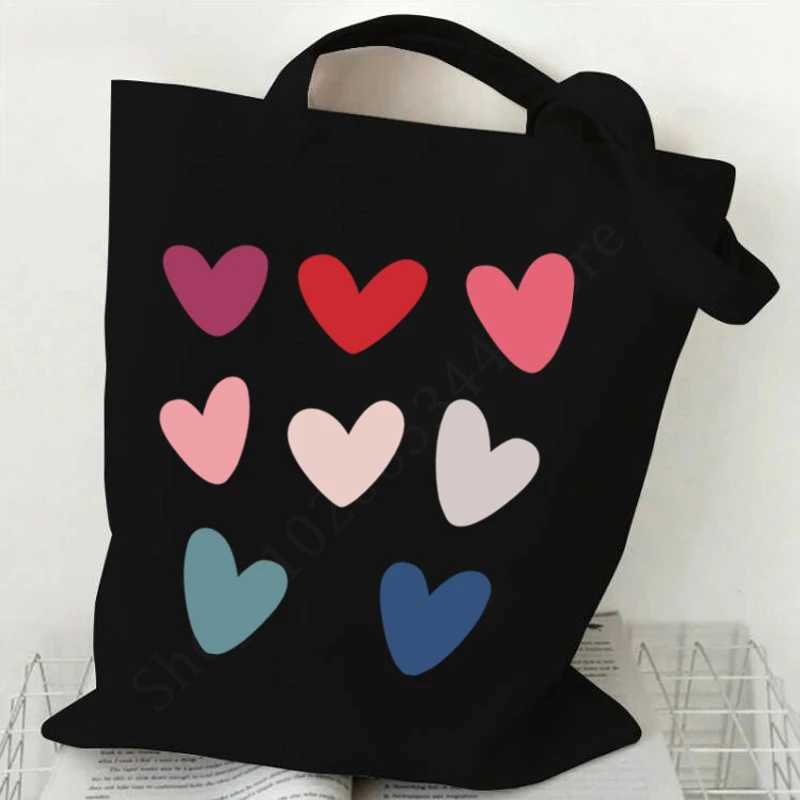 New Aesthetics Sweet Heart Flower Womens Shoulder Bags Casual Fashion Heart Series Canvas Tote Bags INS Funny Student HandbagsT251121