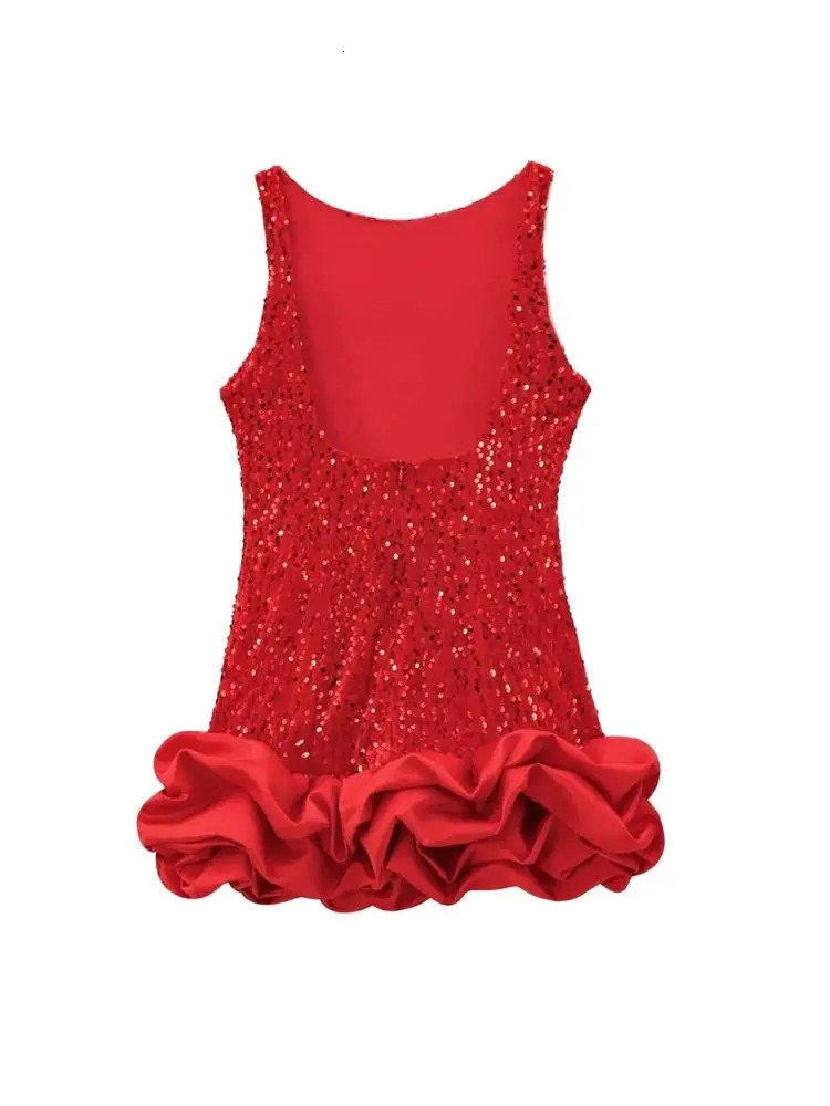 Women Sexy Fashion Matching Voluminous Hem Sequined Mini Dress O Neck Sleeveless Backless Female Dresses Vestidos Mujer 251112