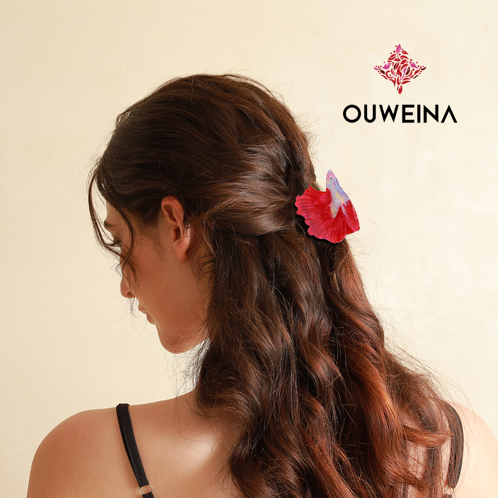 Personalized niche acetate grab clip original design style red lady fighting fish DW00347 cute animal hair accessories high ponytail clip