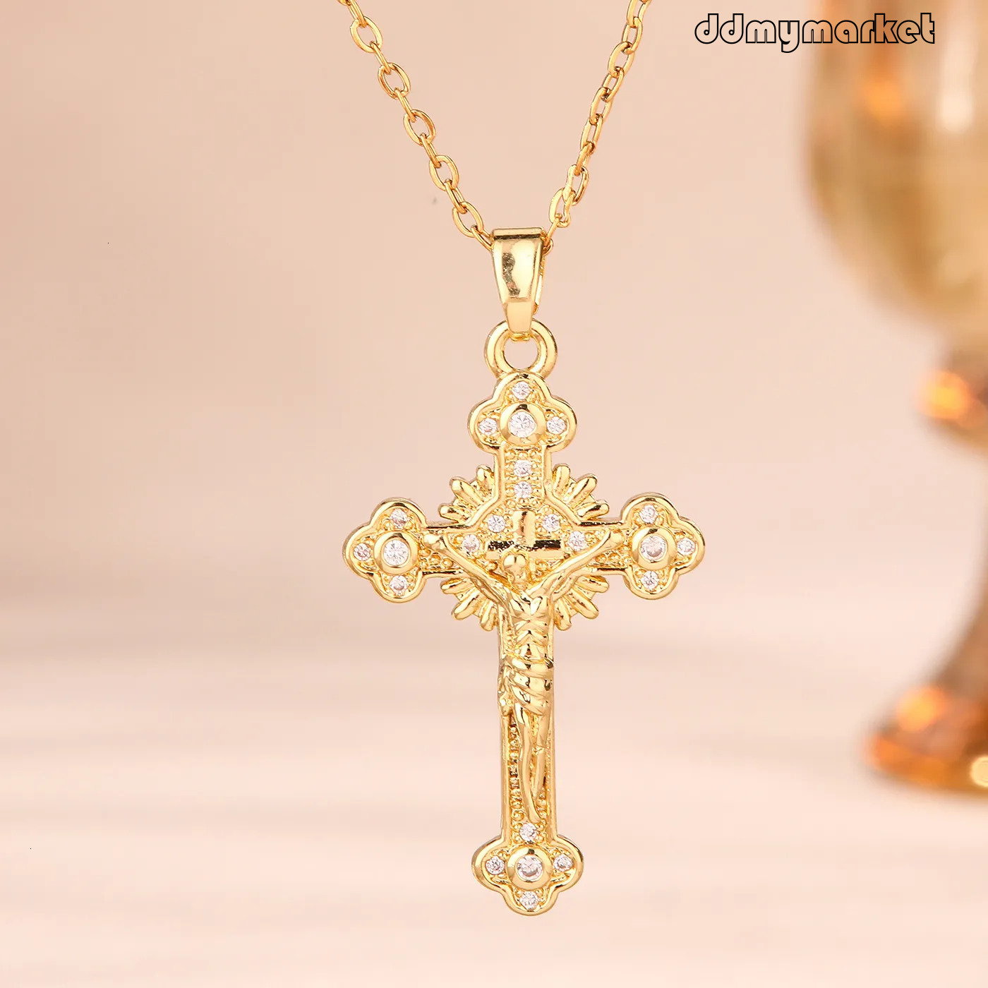 ddmymarket Cross flash sale Pendant Necklace: Light Luxury Retro Style with Diamond Accents for Fashionable Individuals