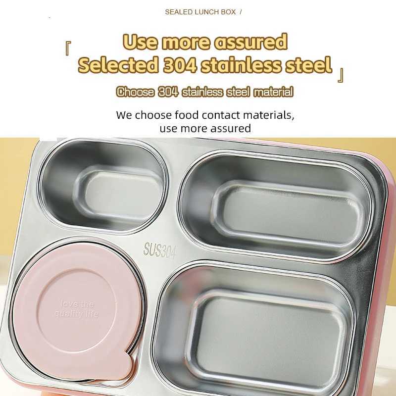 4-Compartment Bento Lunch Box with Bowl 100 Leak-Proof Design for Convenient Mess-Free Dining PinkGreenM251121