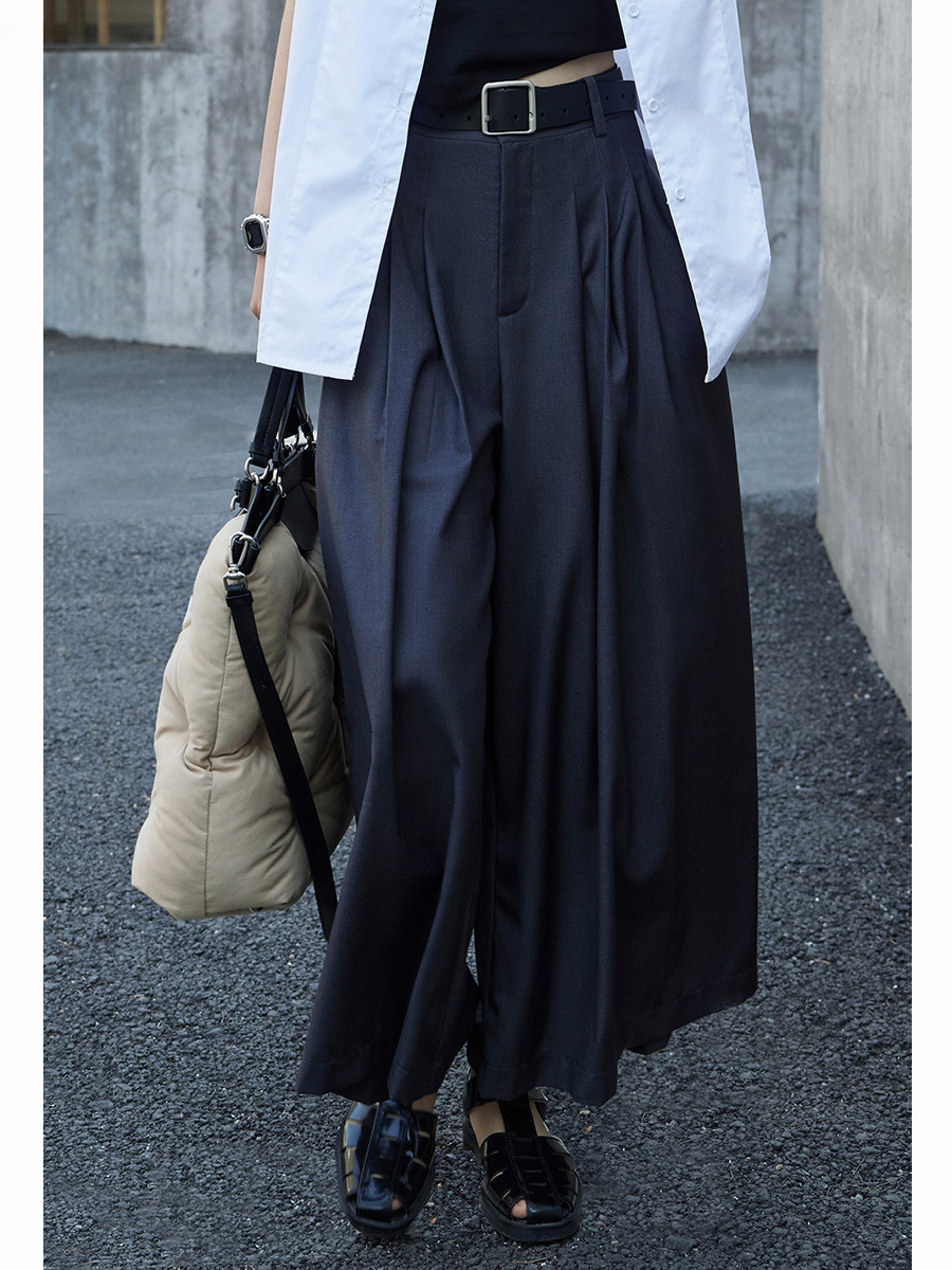 Grey Wide Leg Pants For Women In Summer, Thin Design, High Waist, Hanging Feeling, Loose Casual Cool Skirt Cropped Pants, Trendy