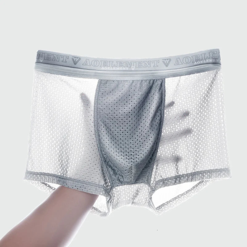 Mens Ice Silk Underwear Boxers Mesh Eye Waist Breathable Summer Sexy 250417