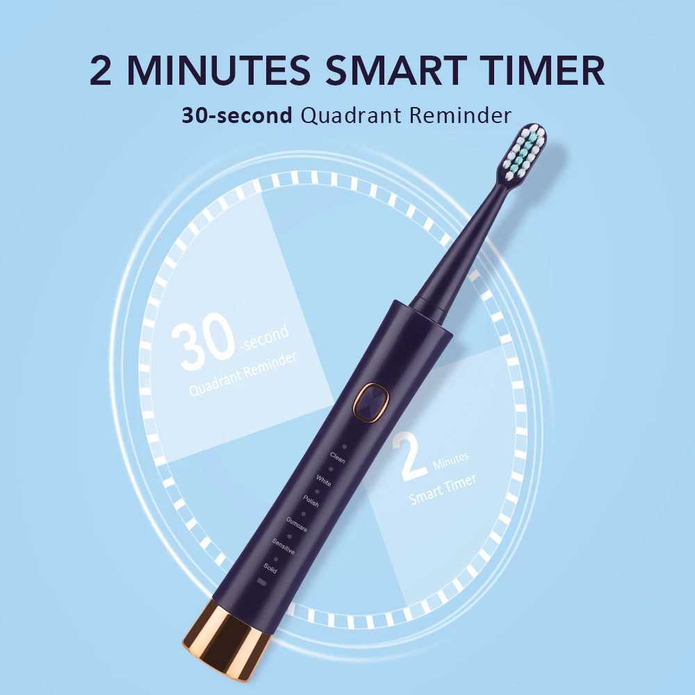 Sonic Electric Toothbrush for Adults Smart Timer eeth Whitening USB Rechargeable IPX7 Waterproof Replacement Heads C251121