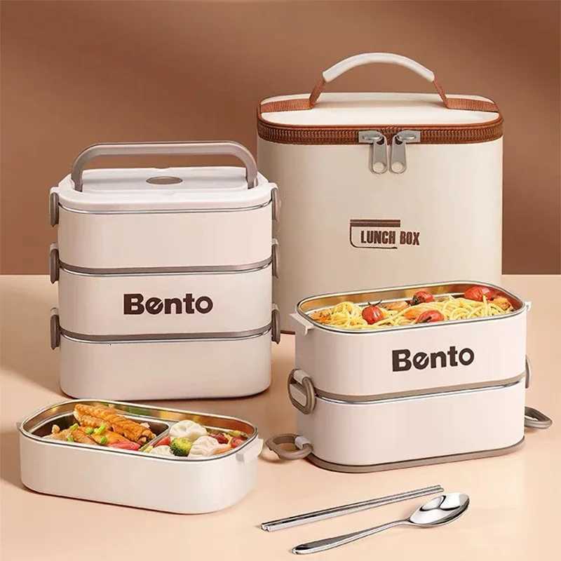 304 Stainless Steel Divided Lunch Box for Kids Adults Stackable Portable Leakproof Bento Microwave Sealed Large Food ContainerM251121