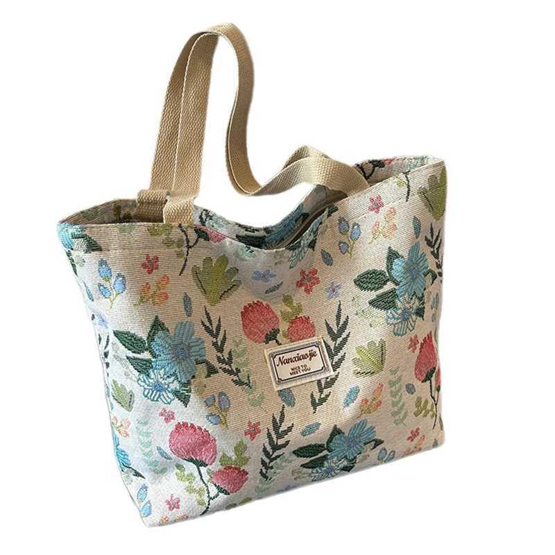 Fashion Flower Printed Large Capacity Reusable Shoulder Bag Versatile Student Commuting HandbagsT251121