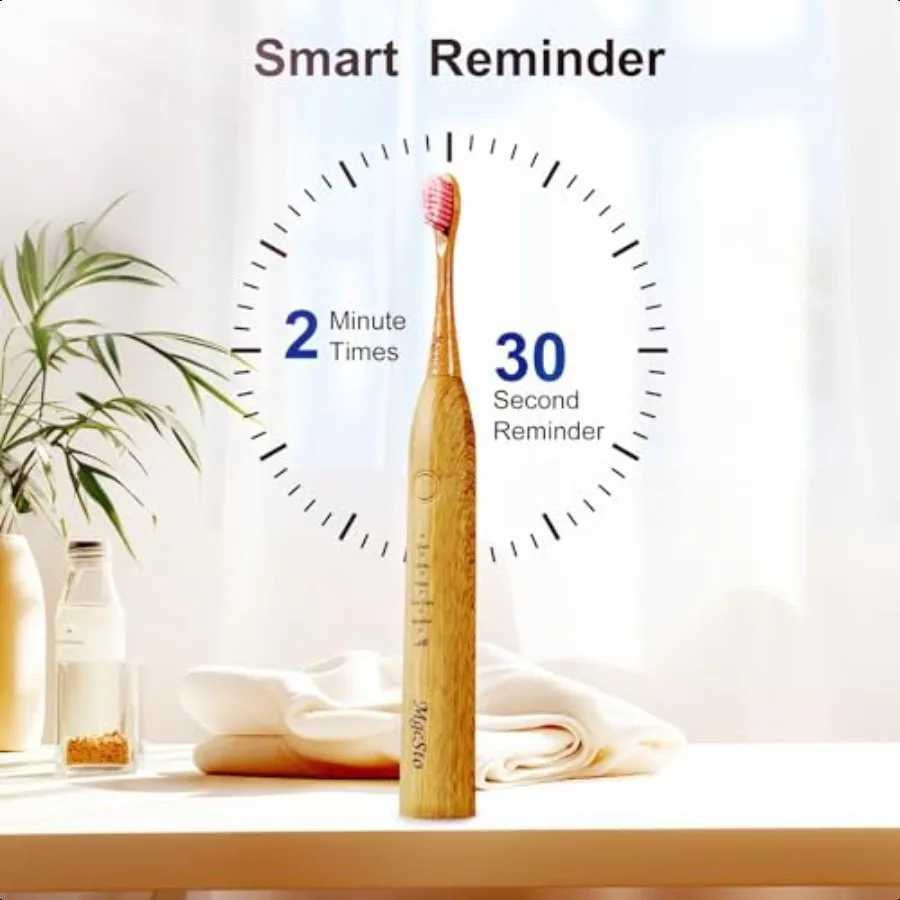 Electric Bamboo Toothbrush Sonic Toothbrush 4 Replaceable Bamboo Brush Heads EcoFriendly IPX7 Waterproof Electric Toothbrush On C251121