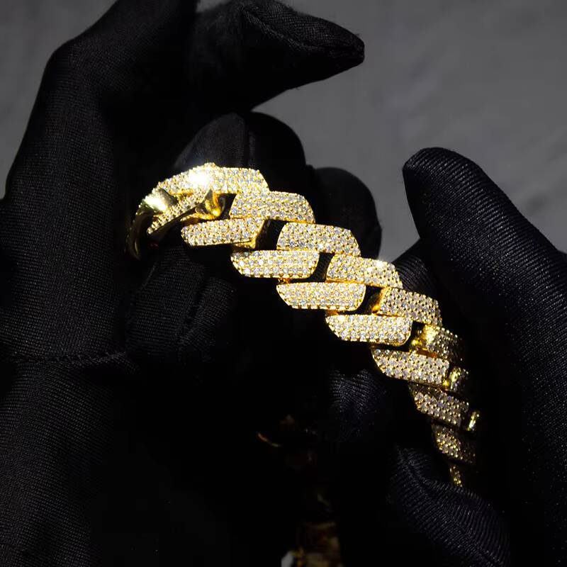 Hip Hop Jewelry 18mm 3 Row Iced Out VVS Moissanite Diamond 925 Silver 18k Gold Plating Cuban Link Chain