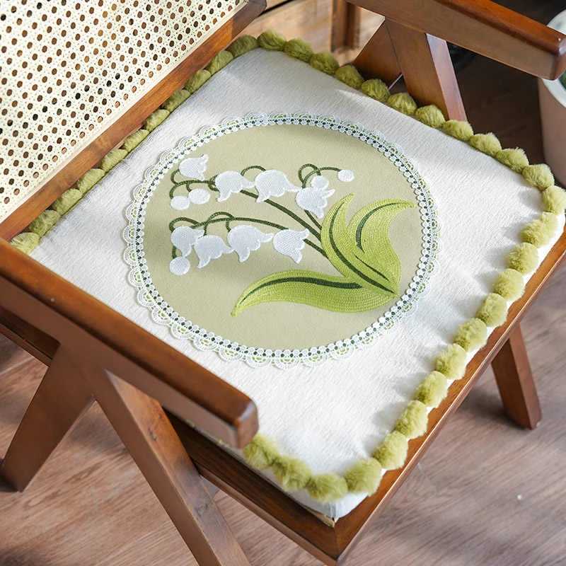 Thickened Cushion Lily-of-the-valley Chaircushion Universal Embroidery Non-slip Office Seat Cushion Square Diningchair Cushion C251121