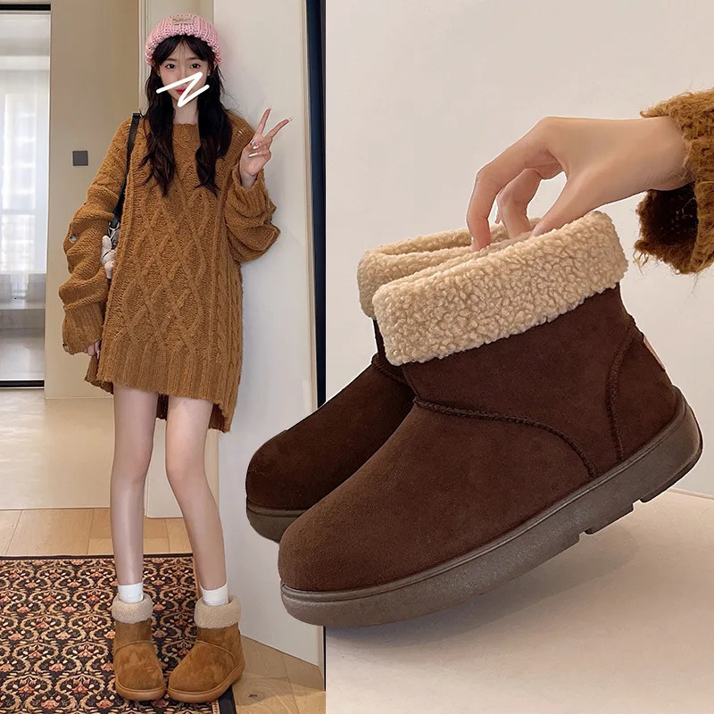 style womens flat nonslip thicksoled snow boots fashion versatile plush thickened warm cotton shoes 251121