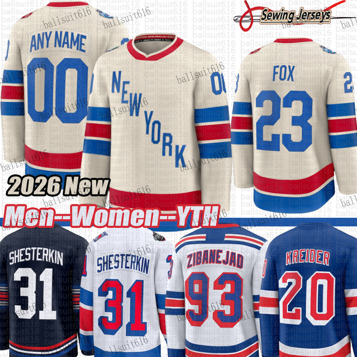 NY Ranger jersey #10 Artemi Panarin #23 Adam Fox #31 Igor Shesterkin #20 Chris Kreider #16 Vincent Trocheck #13 Alexis Lafreniere #73 Matt Rempe