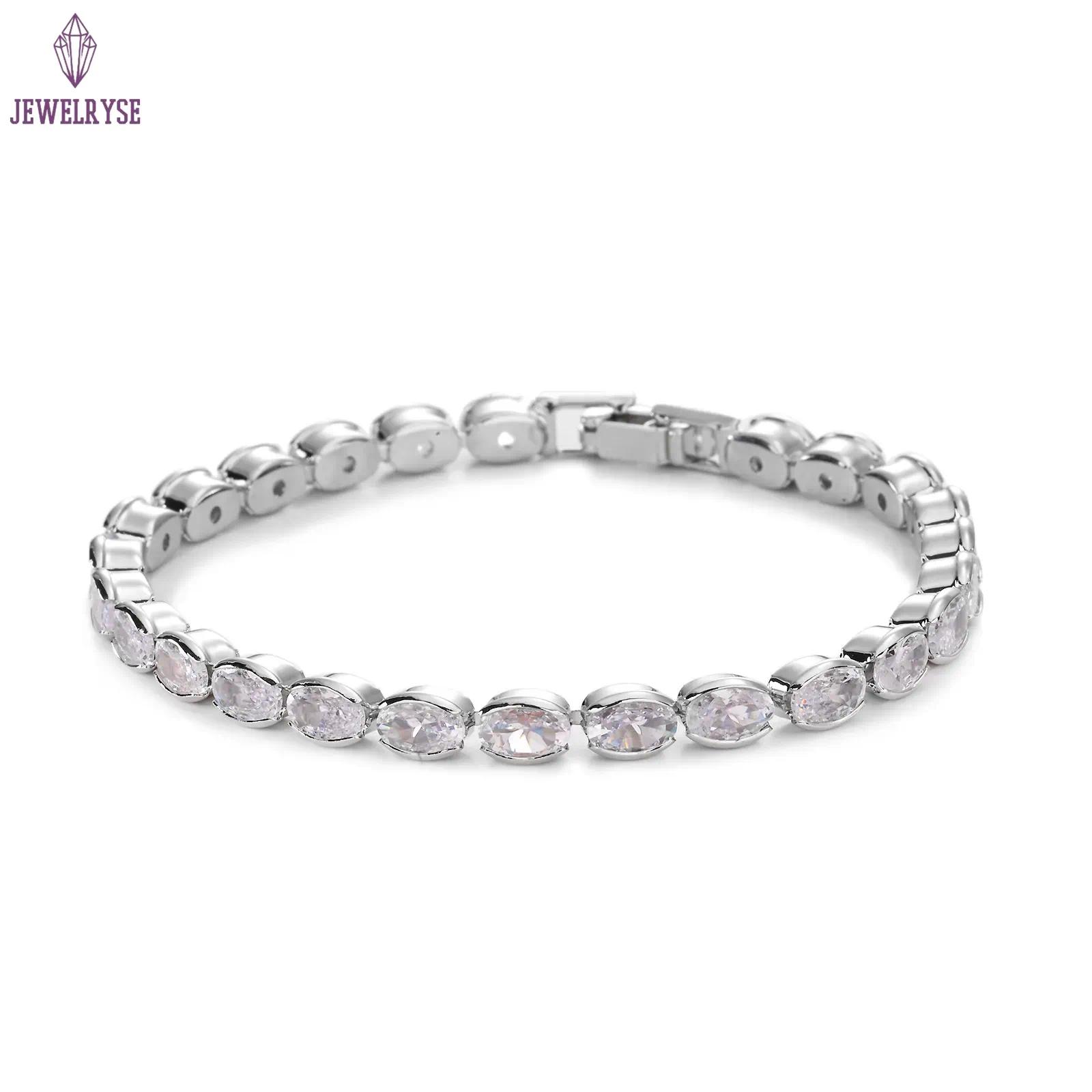 Vintage Bling White Baguette Tennis Bracelets 7 inch for Women Ladies New 18K Real Gold Plated Iced Out Round Square CZ Stone Cubic Zirconia Luxury Hi