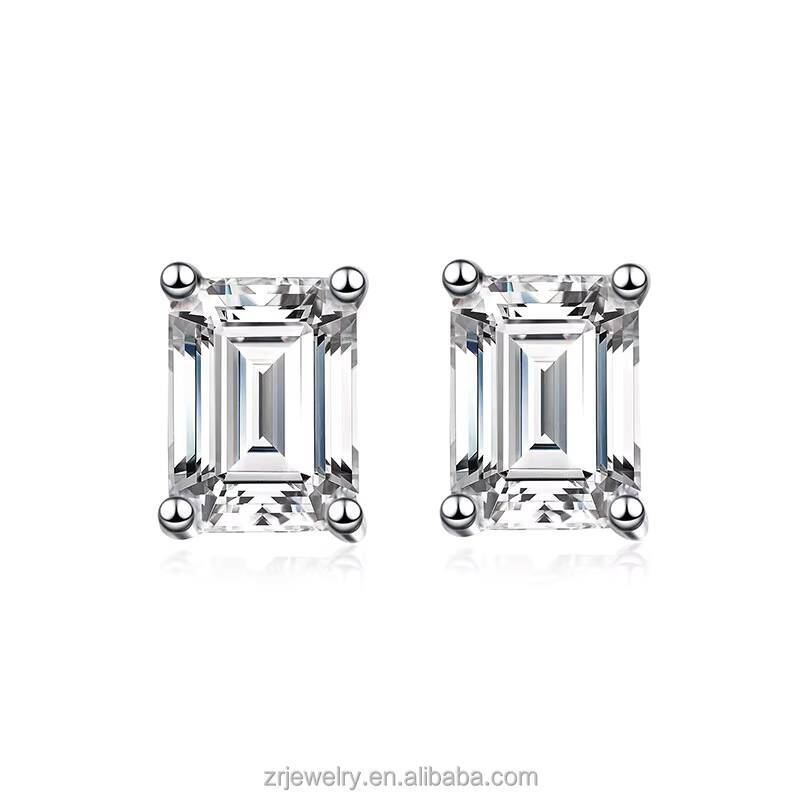 1ct Moissanite S925 Sterling Silver Earring Gra Certified Round Emerald Cut Screw Back Moissanite Stud Earrings
