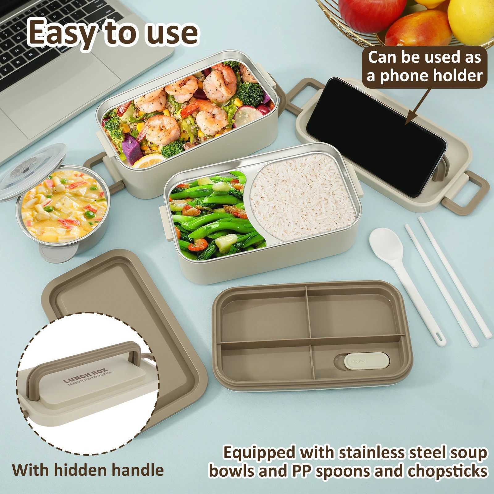 2000ML Lunch Box Microwavable Bento Box Double Layer Leakproof Stainless Steel Food Container Portable Students Adults SchoolM251121