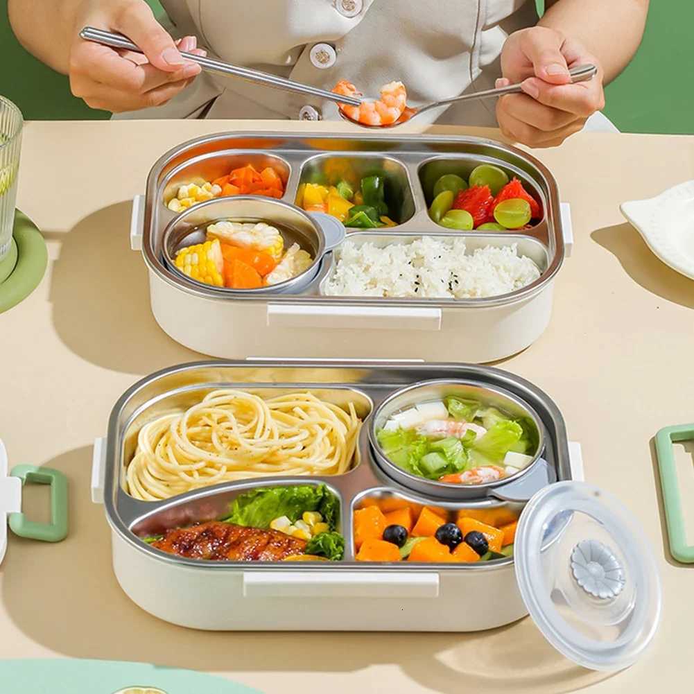 Stainless Steel Leakproof Lunch Box Microwave Safe 2/4/5 Grids Lunch Container with Cutlery Set Panda for Children School PicnicM251121
