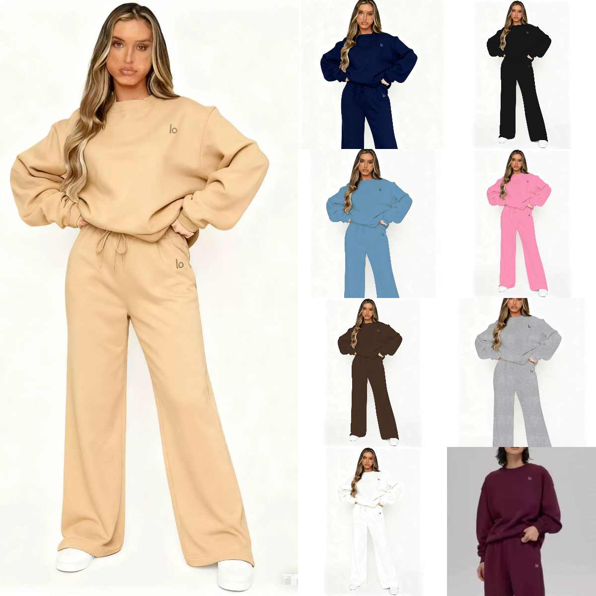 Women Tracksuit Two Pieces Pant Sets Long Sleeve O Neck Sweatshirts Pullover Casual Solid Pockets Pants Drawstring